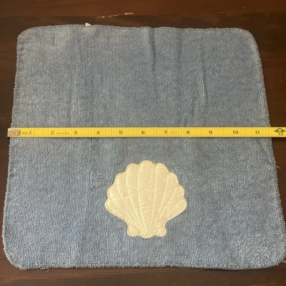 VTG Saturday Knight Bath Towel & Wash Rag Blue Sea Shell Embellished Cotton US